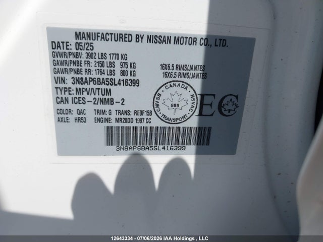 Продажа на аукционе авто 2025 Nissan Kicks S, vin: 3N8AP6BA5SL416399, номер лота: 12643334