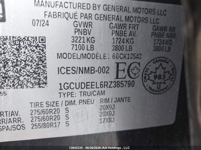 Продажа на аукционе авто 2024 Chevrolet Silverado 1500 Rst, vin: 1GCUDEEL6RZ385790, номер лота: 12643335