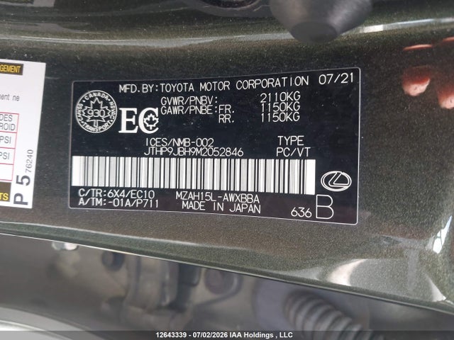 Lexus UX 250H 2021 JTHP9JBH9M2052846 Image 19