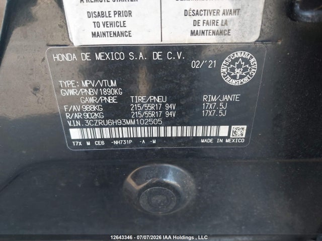 Honda HR-V 2021 3CZRU6H93MM102505 Image 17