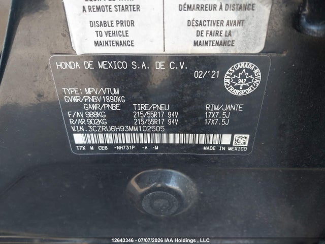 Honda HR-V 2021 3CZRU6H93MM102505 Image 9