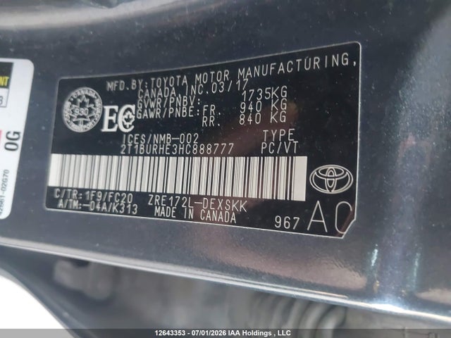 2T1BURHE3HC888777 Toyota COROLLA SE