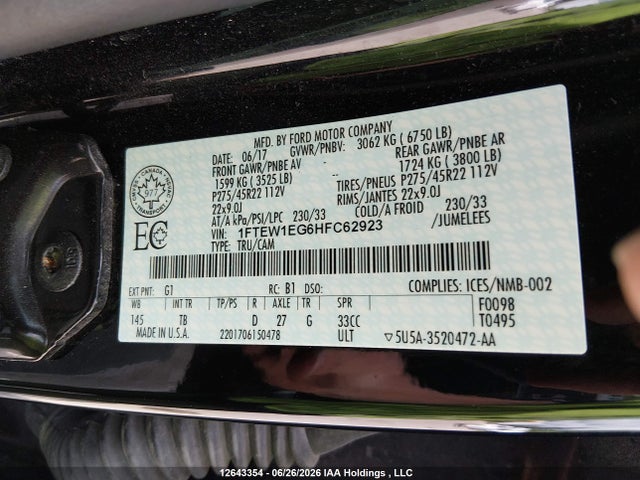 Продаж на аукціоні авто 2017 Ford F150 Supercrew, vin: 1FTEW1EG6HFC62923, номер лоту: 12643354