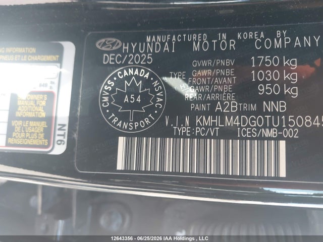 Aukcja sprzedaży 2026 Hyundai Elantra Sel Sport, vin: KMHLM4DG0TU150845, numer aukcji: 12643356