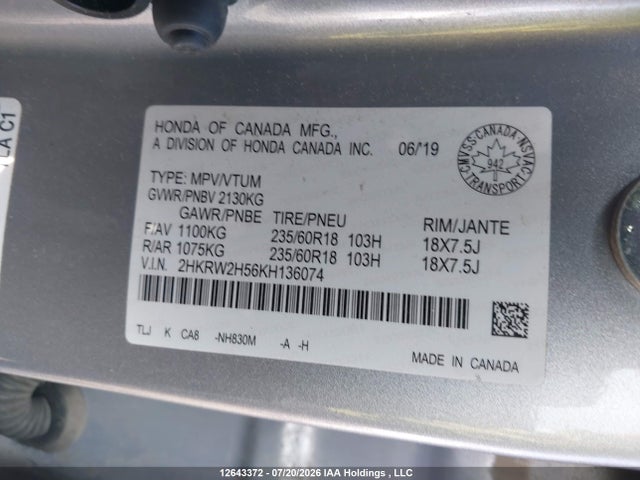 Honda CR-V EX 2019 2HKRW2H56KH136074 Image 9