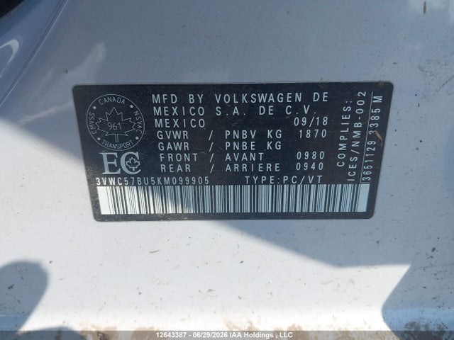 3VWC57BU5KM099905 Volkswagen Jetta