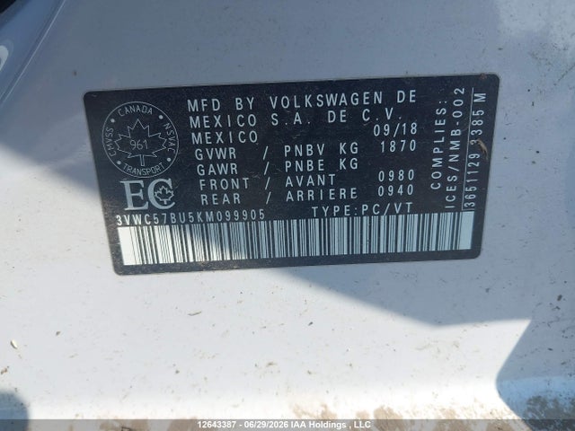 3VWC57BU5KM099905 Volkswagen Jetta