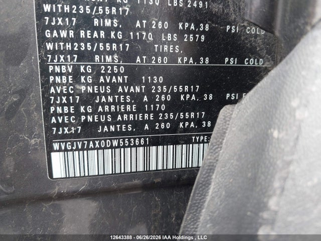 12643388 :رقم المزاد ، WVGJV7AX0DW553661 vin ، 2013 Volkswagen Tiguan S/se/sel مزاد بيع