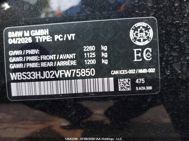 Продажа на аукционе авто 2027 Bmw M3 Competition, vin: WBS33HJ02VFW75850, номер лота: 12643389