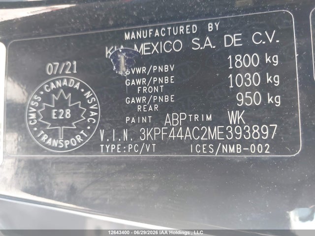 2021 Kia Forte Gt/gt Limited მანქანა იყიდება აუქციონზე, vin: 3KPF44AC2ME393897, აუქციონის ნომერი: 12643400