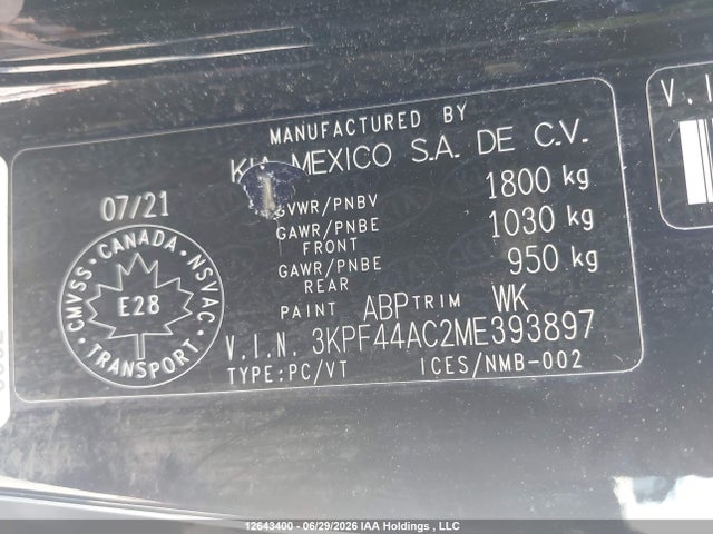 2021 Kia Forte Gt/gt Limited მანქანა იყიდება აუქციონზე, vin: 3KPF44AC2ME393897, აუქციონის ნომერი: 12643400