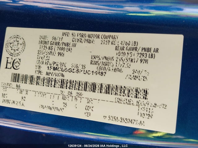 12639124 :رقم المزاد ، 1FMCU9GD6KUC15887 vin ، 2019 Ford Escape Se مزاد بيع
