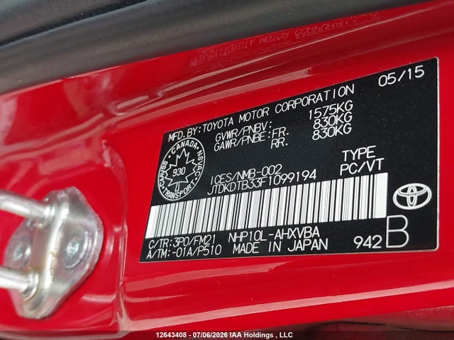 Toyota PRIUS C 2015 JTDKDTB33F1099194 Image 9