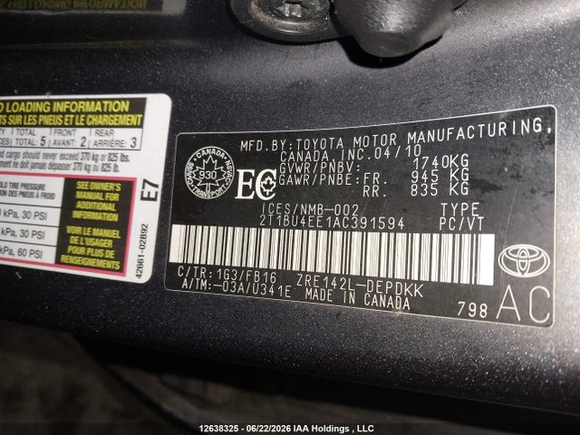 Aukcja sprzedaży 2010 Toyota Corolla Ce, vin: 2T1BU4EE1AC391594, numer aukcji: 12638325