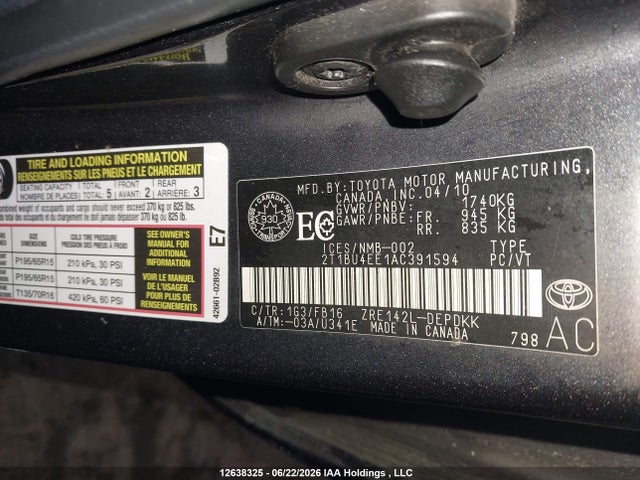 Aukcja sprzedaży 2010 Toyota Corolla Ce, vin: 2T1BU4EE1AC391594, numer aukcji: 12638325
