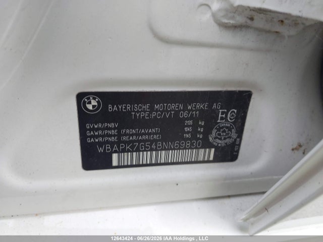 Продаж на аукціоні авто 2011 Bmw 3 Series, vin: WBAPK7G54BNN69830, номер лоту: 12643424