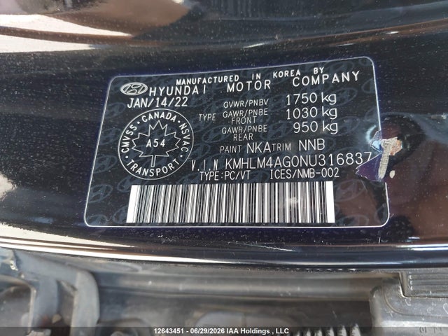 KMHLM4AG0NU316837 Hyundai Elantra Essential Ivt With Hyundai Smartsense Package