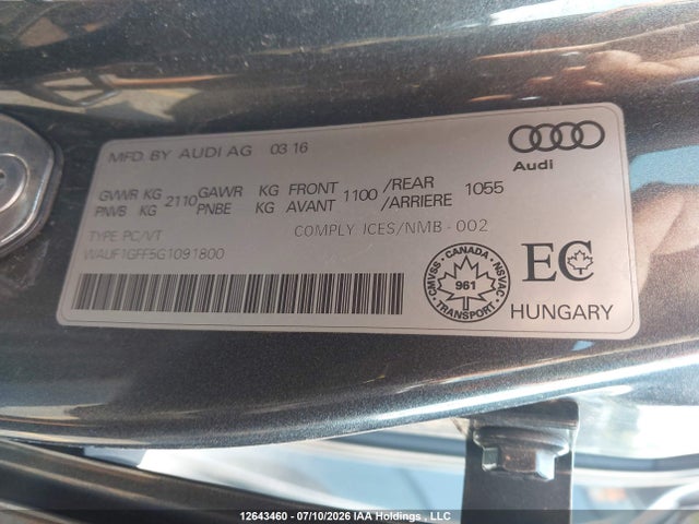 Aukcja sprzedaży 2016 Audi S3, vin: WAUF1GFF5G1091800, numer aukcji: 12643460