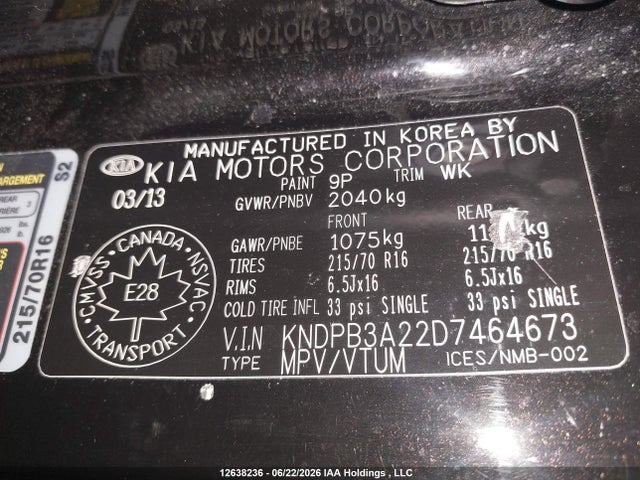 Aukcja sprzedaży 2013 Kia Sportage Lx, vin: KNDPB3A22D7464673, numer aukcji: 12638236