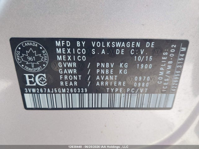 3VW267AJ5GM260339 Volkswagen Jetta 1.4 Tsi Trendline/1.4 Tsi Trendline+