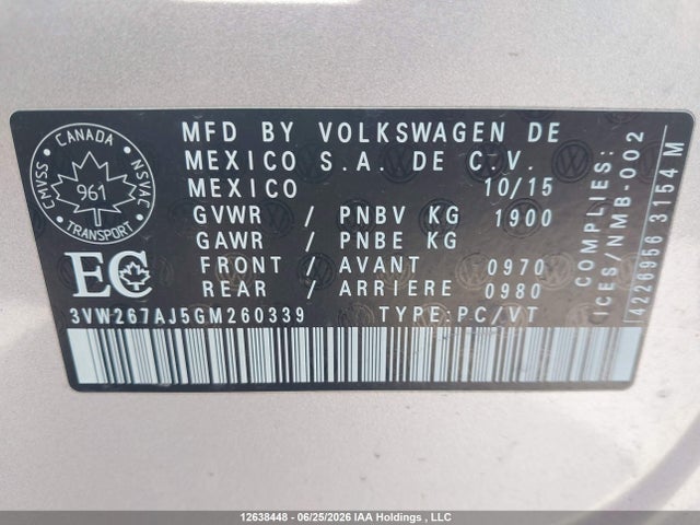 2016 Volkswagen Jetta 1.4 Tsi Trendline/1.4 Tsi Trendline+ მანქანა იყიდება აუქციონზე, vin: 3VW267AJ5GM260339, აუქციონის ნომერი: 12638448