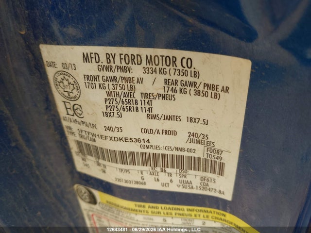 Aukcja sprzedaży 2013 Ford F-150 Fx4/king Ranch/lariat/platinum/xlt, vin: 1FTFW1EFXDKE53614, numer aukcji: 12643481