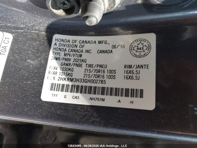 Honda CR-V LX 2016 2HKRM3H33GH002785 Image 19