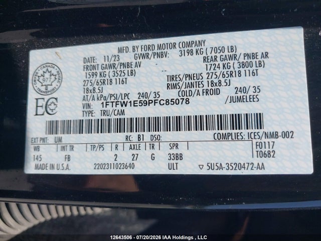 Ford F150 Supercrew 2023 1FTFW1E59PFC85078 Image 9