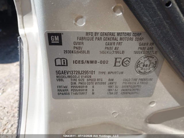 12643511 :رقم المزاد ، 5GAEV13728J295101 vin ، 2008 Buick Enclave Cx مزاد بيع