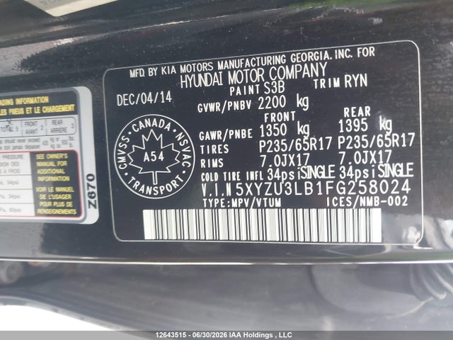 Hyundai Santa Fe 2015 5XYZU3LB1FG258024 Image 9