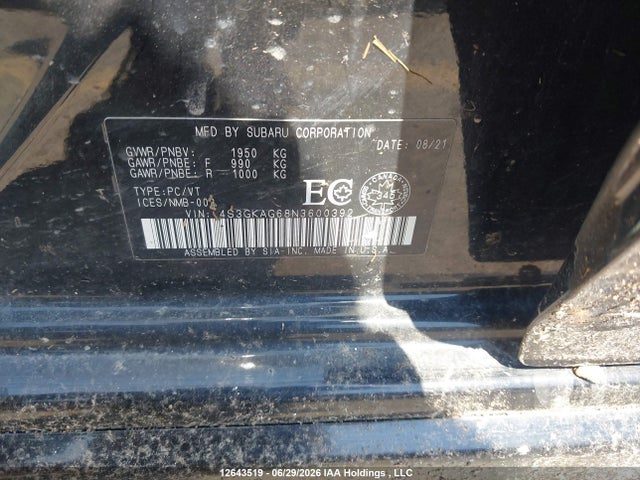 12643519 :رقم المزاد ، 4S3GKAG68N3600392 vin ، 2022 Subaru Impreza Sport With Eyesight 4-door مزاد بيع