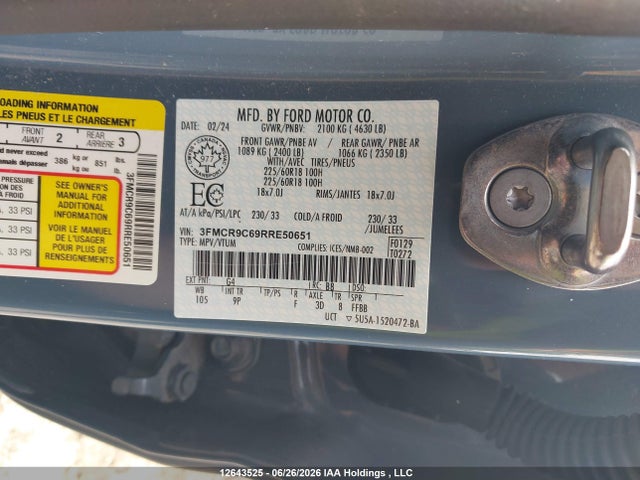 12643525 :رقم المزاد ، 3FMCR9C69RRE50651 vin ، 2024 Ford Bronco Sport مزاد بيع