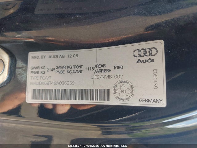 2009 Audi A5 Quattro მანქანა იყიდება აუქციონზე, vin: WAUDK68T49A036369, აუქციონის ნომერი: 12643527