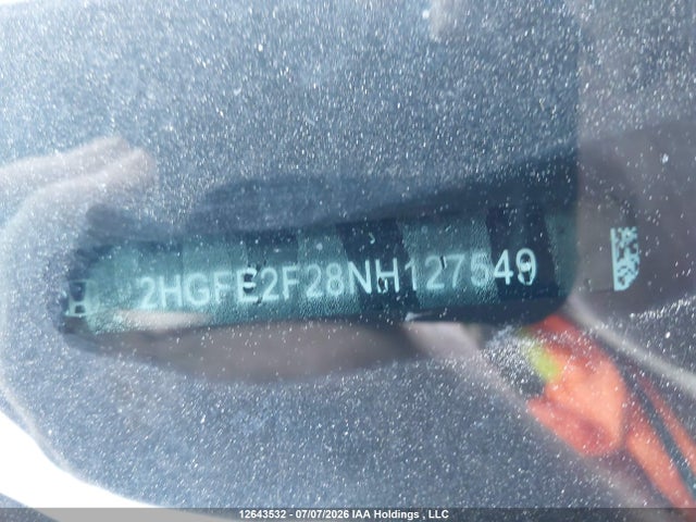 12643532 :رقم المزاد ، 2HGFE2F28NH127549 vin ، 2022 Honda Civic Lx مزاد بيع