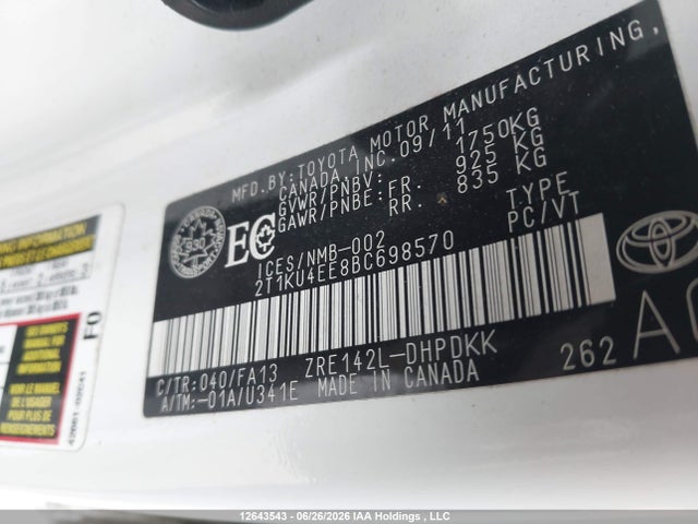 12643543 :رقم المزاد ، 2T1KU4EE8BC698570 vin ، 2011 Toyota Matrix Wagon مزاد بيع