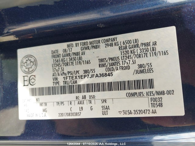 Ford F150 Super Cab 2018 1FTEX1EP7JFA36845 Image 9