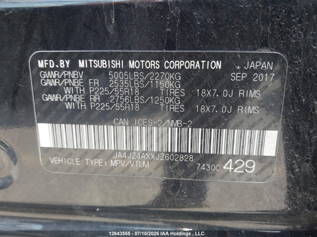 Mitsubishi Outlander 2018 JA4JZ4AXXJZ602828 Image 9
