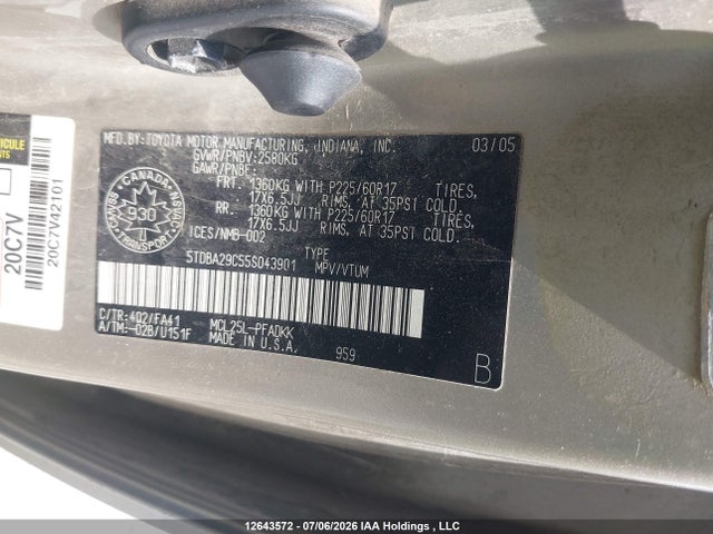 12643572 :رقم المزاد ، 5TDBA29C55S043901 vin ، 2005 Toyota Sienna Ce مزاد بيع