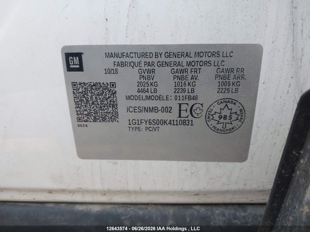 1G1FY6S00K4110831 Chevrolet BOLT EV LT
