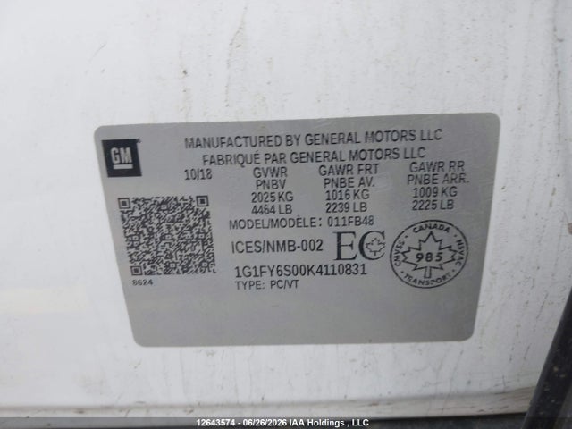 1G1FY6S00K4110831 Chevrolet BOLT EV LT