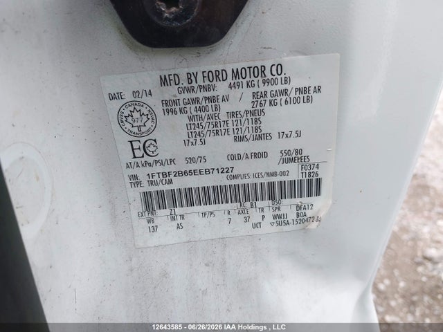 12643585 :رقم المزاد ، 1FTBF2B65EEB71227 vin ، 2014 Ford F250 Super Duty مزاد بيع