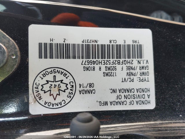 Honda Civic 2014 2HGFB2F52EH046677 Image 9