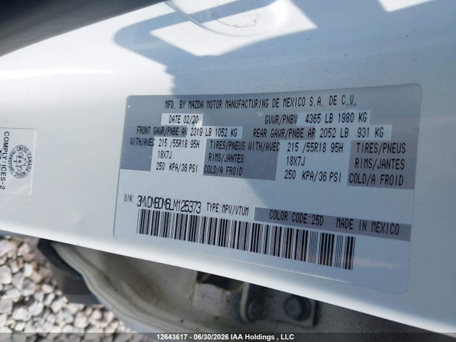 12643617 :رقم المزاد ، 3MVDMBDM6LM125373 vin ، 2020 Mazda Cx-30 Gt مزاد بيع