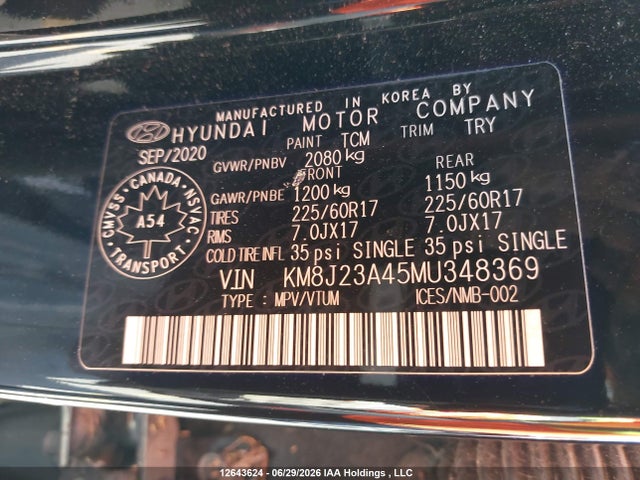 Продаж на аукціоні авто 2021 Hyundai Tucson Essential Fwd, vin: KM8J23A45MU348369, номер лоту: 12643624