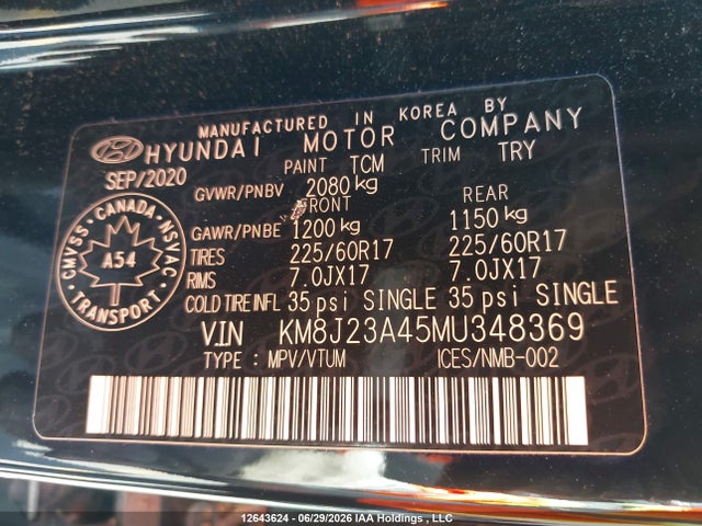 Продаж на аукціоні авто 2021 Hyundai Tucson Essential Fwd, vin: KM8J23A45MU348369, номер лоту: 12643624