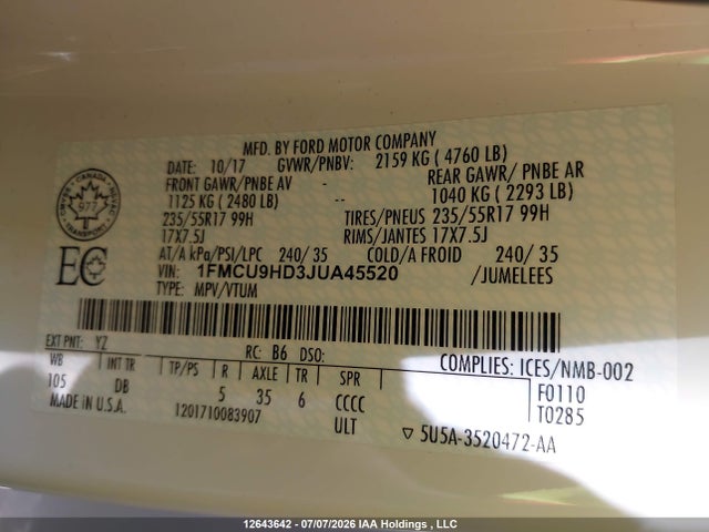 Ford ESCAPE SEL 2018 1FMCU9HD3JUA45520 Image 9