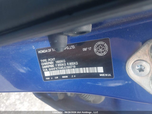 Продаж на аукціоні авто 2018 Honda Civic Sport, vin: SHHFK7H45JU300719, номер лоту: 12643654