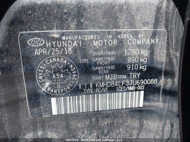 Aukcja sprzedaży 2018 Hyundai Elantra Sel/value/limited, vin: KMHD84LF3JU690088, numer aukcji: 12643670