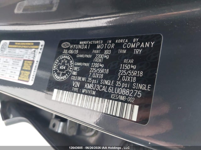 Продаж на аукціоні авто 2020 Hyundai Tucson Luxury, vin: KM8J3CAL6LU088275, номер лоту: 12643685