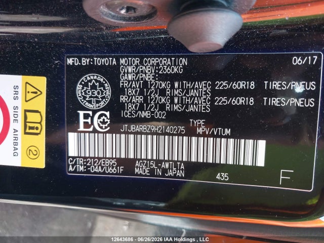 12643686 :رقم المزاد ، JTJBARBZ9H2140275 vin ، 2017 Lexus Nx 200t 200t مزاد بيع